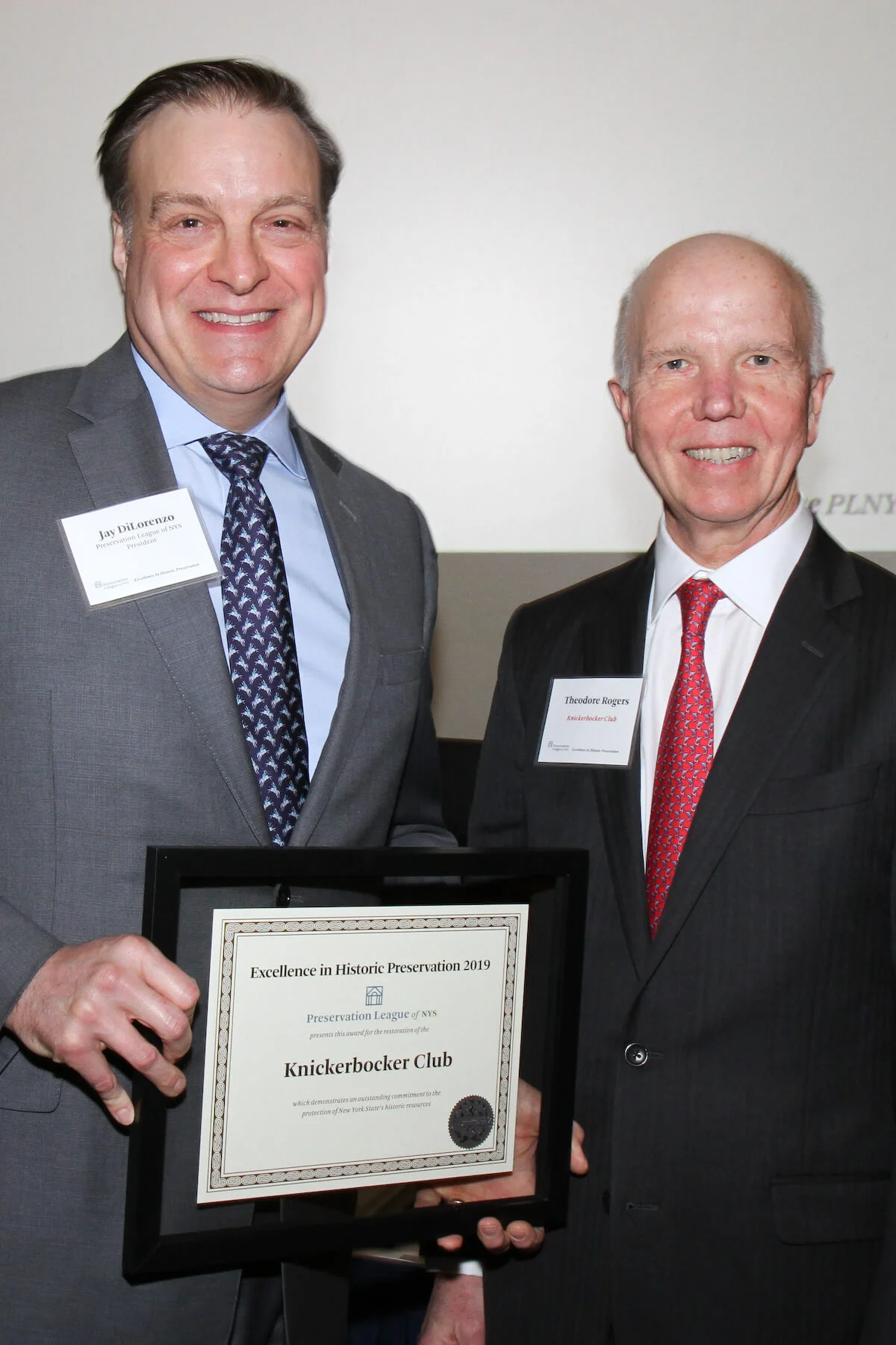 League President Jay DiLorenzo with Knickerbocker representative Theodore O. Rogers