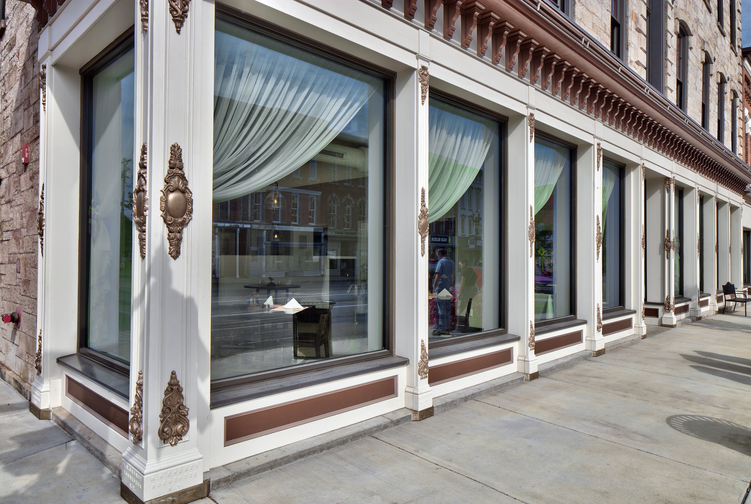 The restored storefront windows seen from outside. Photo by Gene Avallone