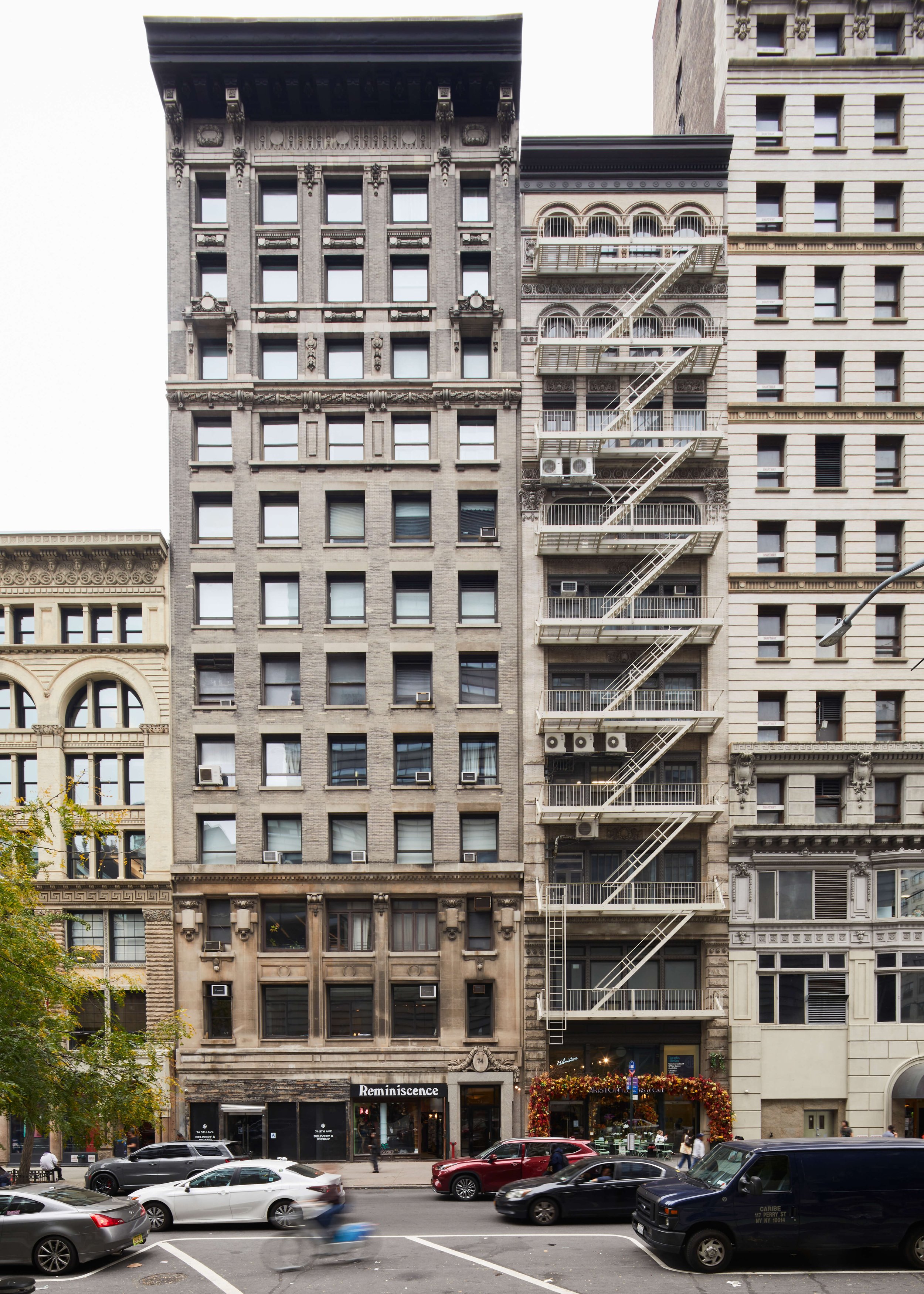  (l. to r.) 74-76 and 78 Fifth Avenue. The former is a 12-story loft building designed in 1910 by Maynicke &amp; Franke for Henry Corn with secessionist style motifs; it housed a noted venue for film showings, lectures, and other gatherings related t