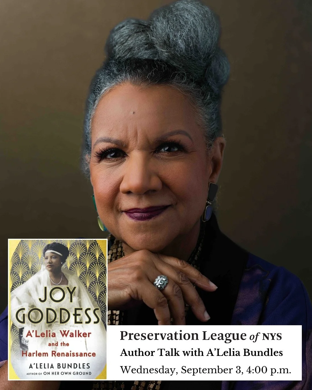 We&rsquo;ll be talking about The Joy Goddess of Harlem with author @aleliabundles on Wednesday, September 3! Join us on Zoom (link in bio) to hear about A&rsquo;Lelia&rsquo;s new book, Joy Goddess: A&rsquo;Lelia Walker and the Harlem Renaissance. 

J