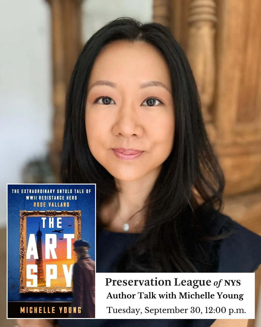 We&rsquo;re excited to talk with @michelleyoungwriter about her new book THE ART SPY, tomorrow at noon. Link in bio for the Zoom link!

On August 25, 1944, Rose Valland, a woman of quiet daring, found herself in a desperate position. From the windows