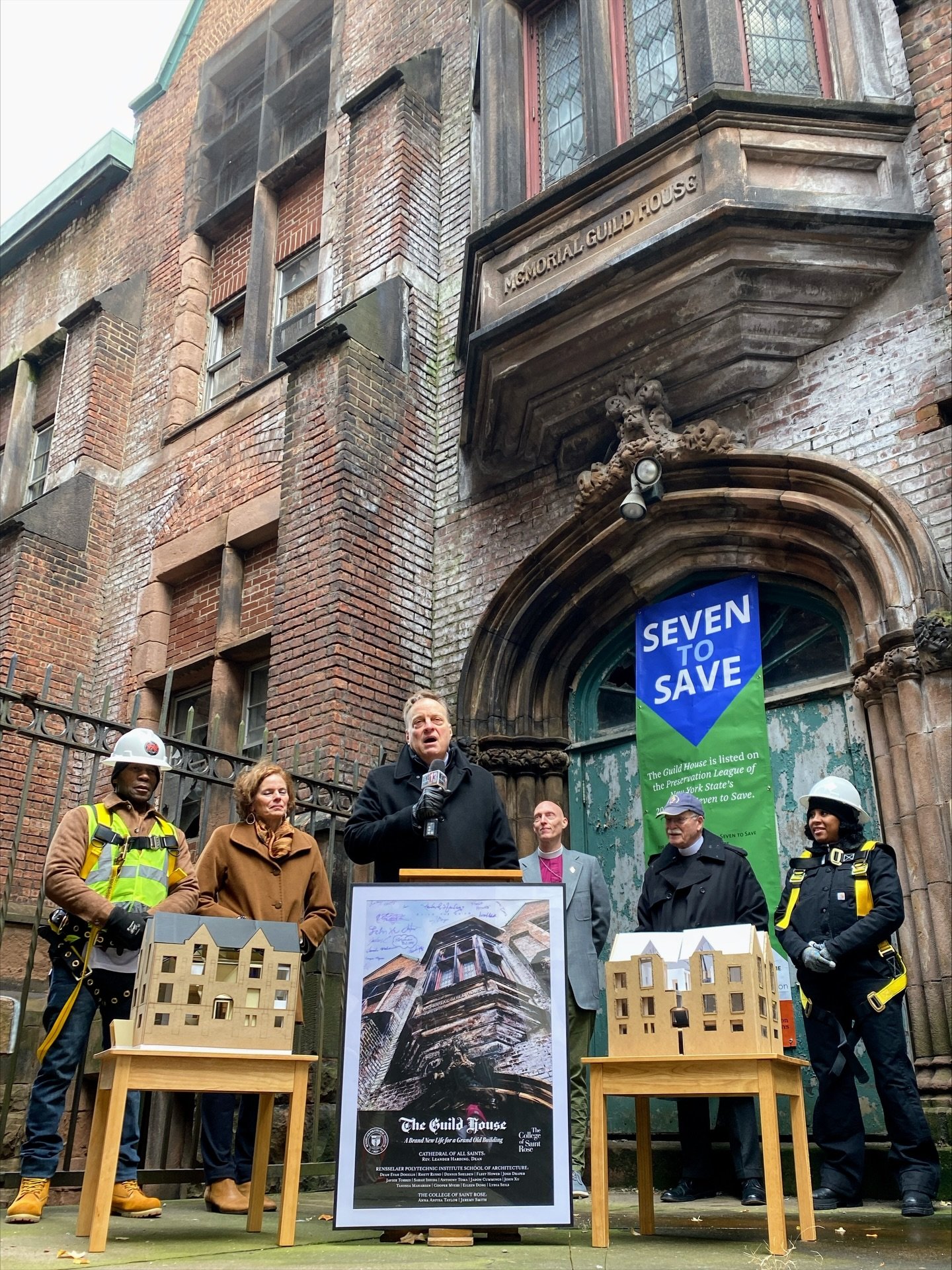 Earlier this week, the League was proud to stand with the Cathedral of All Saints team as they announced the beginning of emergency roof repair work at the Guild House, situated just behind the imposing Cathedral. This work is funded in part by a gra