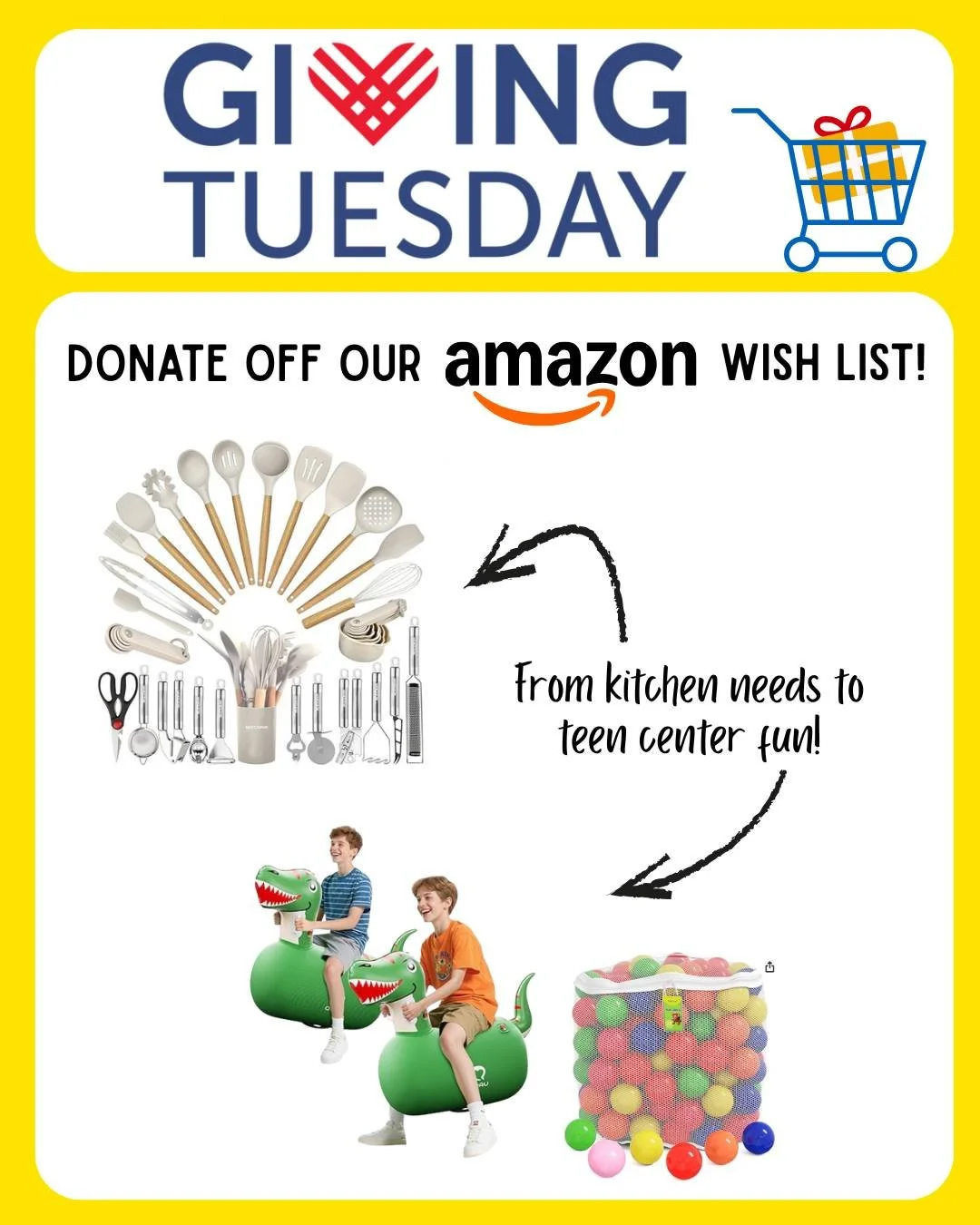 Giving Tuesday is just 2 weeks away! 

Help us check off our wish list by donating any item: https://linktr.ee/rocksolidteencenter

#GivingTuesdaycampaign