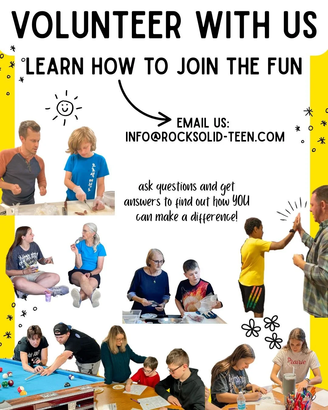 YOU can make a difference! 

Minimal hours, unlimited impact.  Learn more: https://rocksolid-teen.com/volunteer