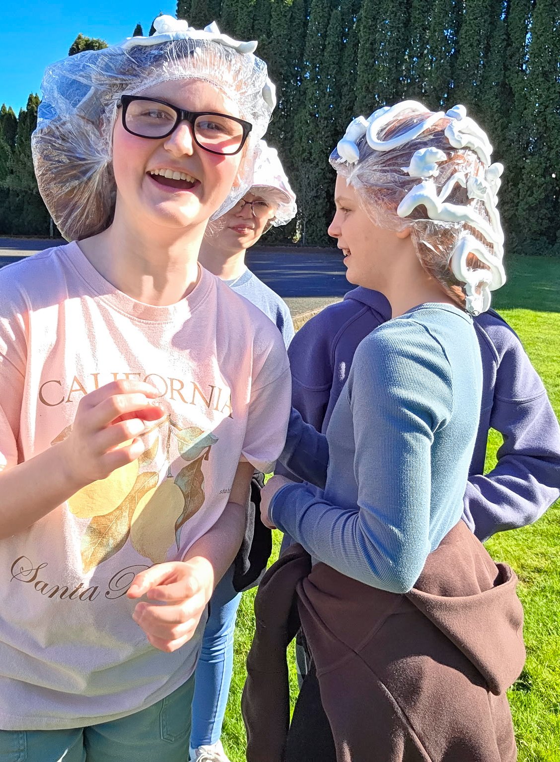 hower caps + shaving cream + cheese balls = Rocksolid gym time! Need we say more?

Okay, we will&hellip; defend your head by not getting cheese balls on the shaving cream, all while trying to get cheese balls on other people&rsquo;s shower caps!