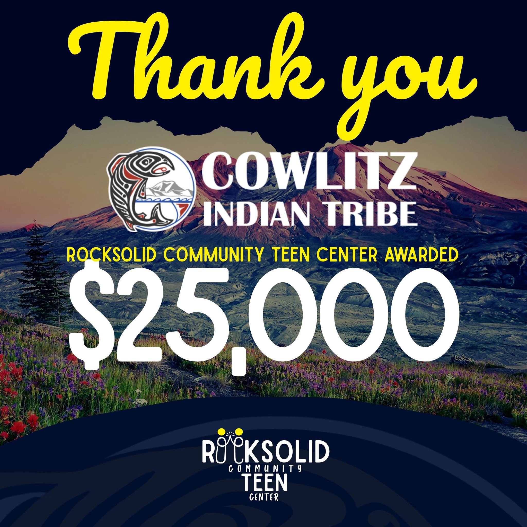 We&rsquo;re excited to share some incredible news!

Rocksolid Community Teen Center has been awarded a $25,000 grant through the Cowlitz Tribal Foundation&rsquo;s Clark County Fund.

We are deeply grateful to the Cowlitz Indian Tribe for investing in