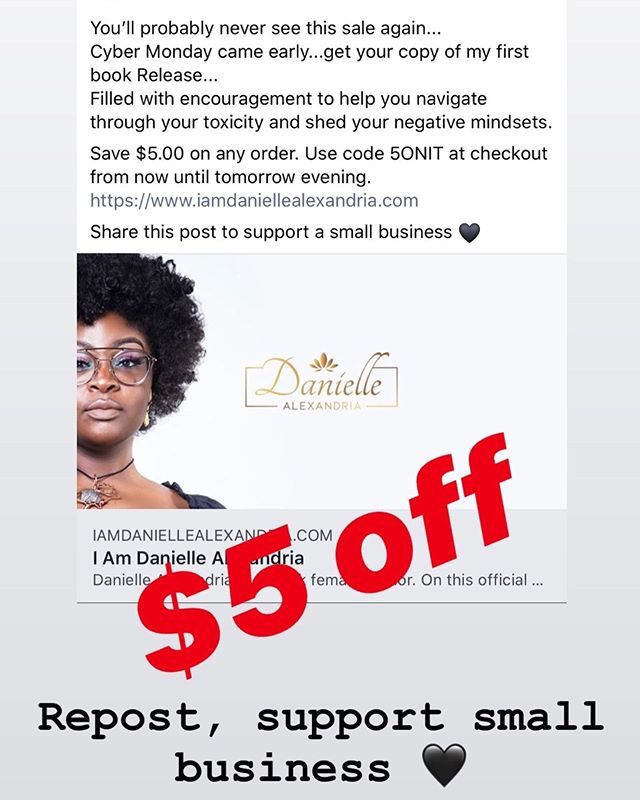 Don&rsquo;t sleep on this Cyber Monday deal!! Save $5.00 on any order. Use code 5ONIT at checkout. https://
www.iamdaniellealexandria.com &lt;link in bio&gt;