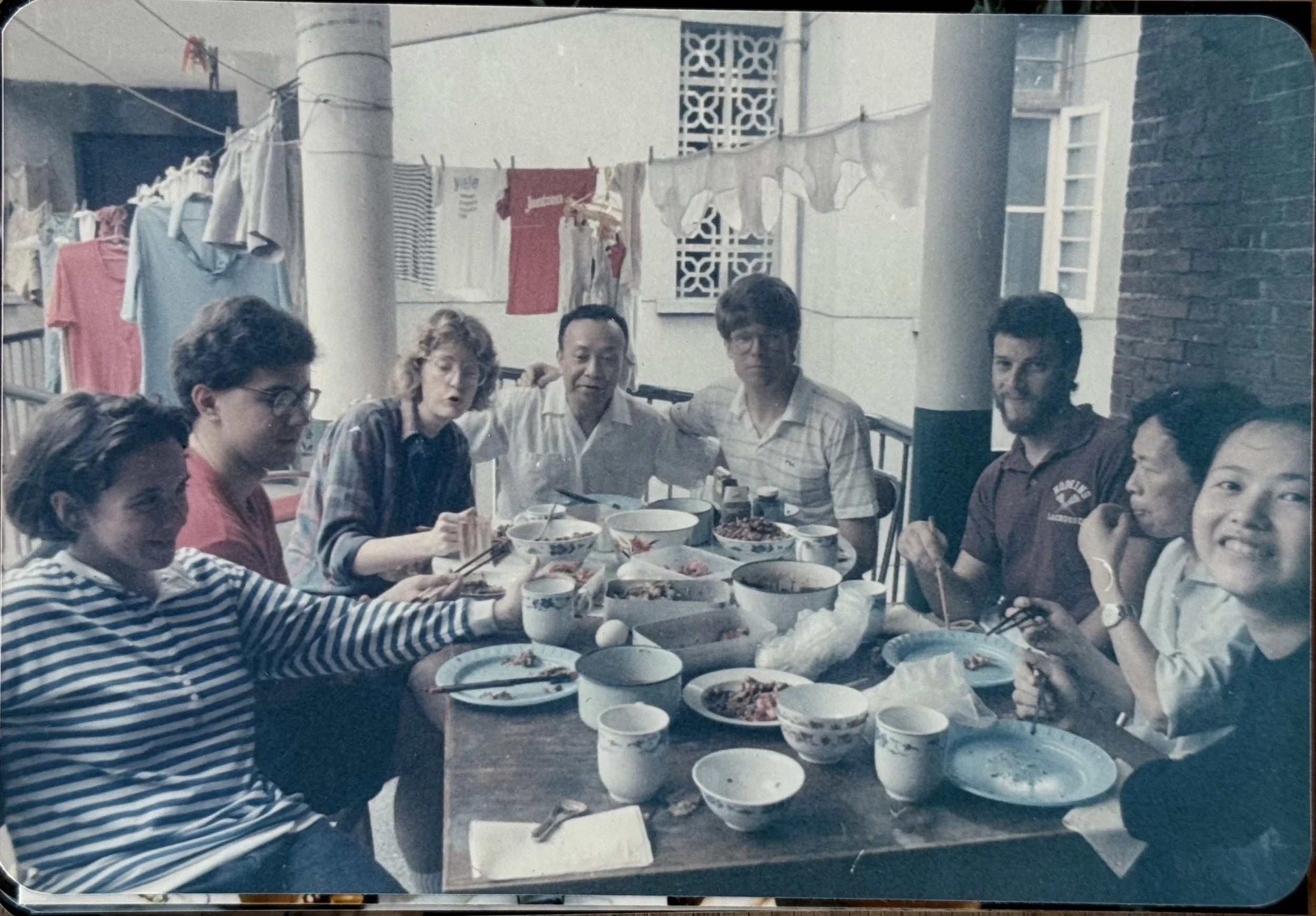 Lunch on the balcony of Yale China bachelor house (prepared by the infamous Lao Yang) 
