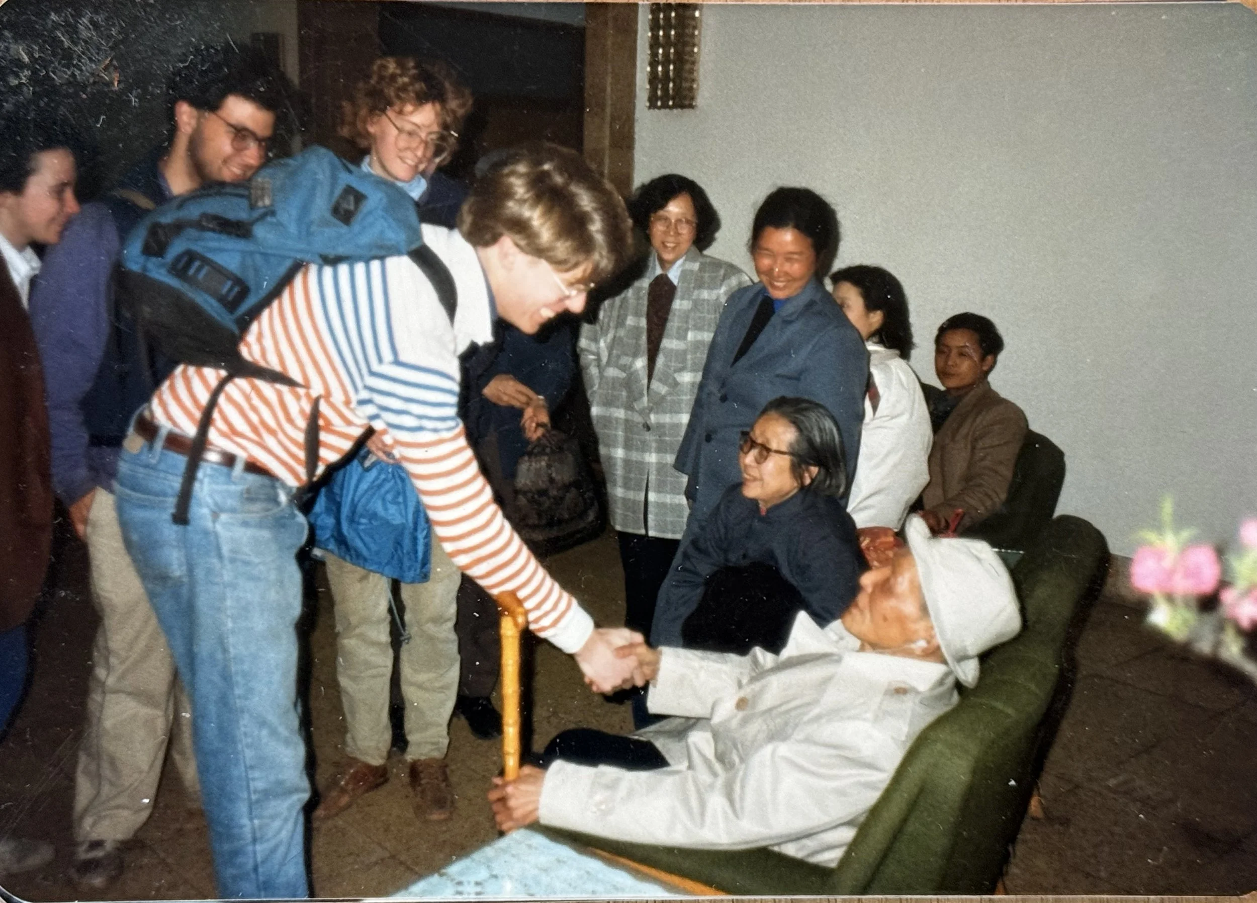 Pre-1949 Yali Principal, Ying Kaishi at our train station send off when he headed to New Haven to receive the Yale Medal (1988?).