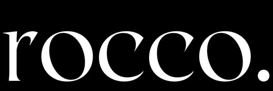 The word 'rocco' written in white lowercase letters on a black background.