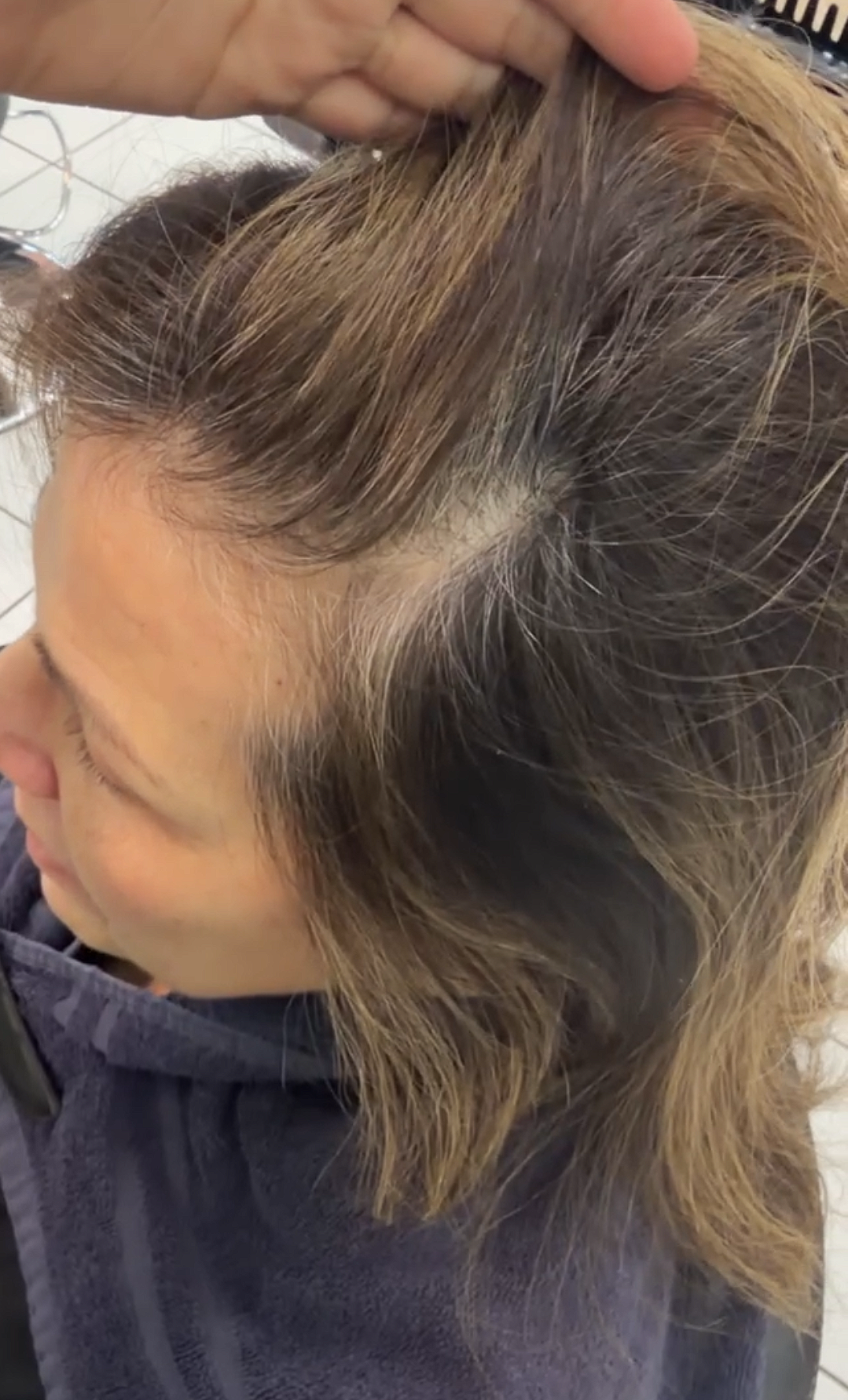 Soft, hairline growout from a gray blending session. There is no harsh regrowth. Bellibone Salon in Bergen County, NJ