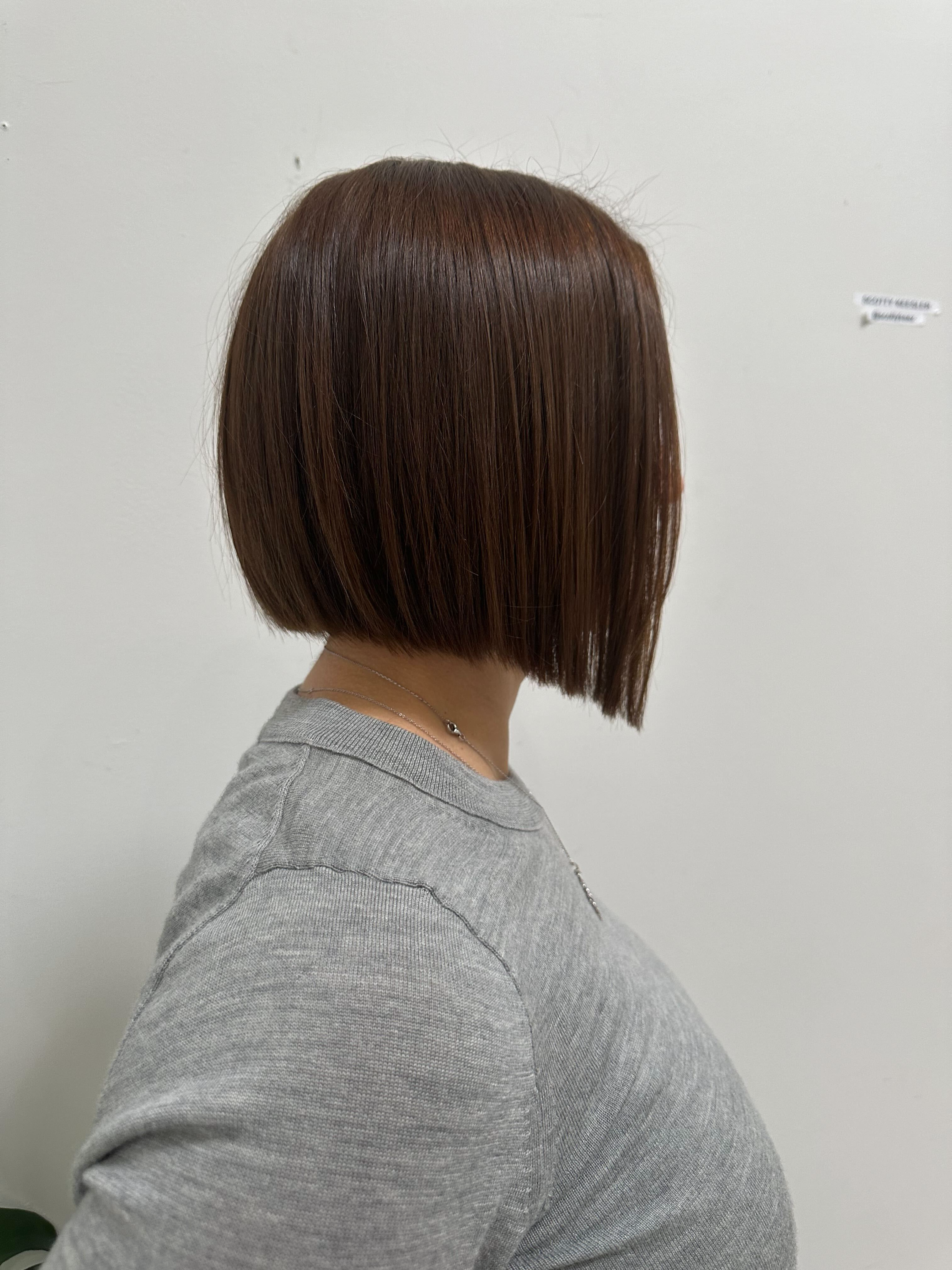 Precision bob haircut performed at Bellibone Salon in Bergen County, NJ