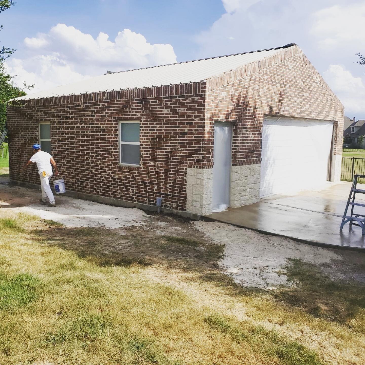 Finished masonry on the metal building in Fort Worth.