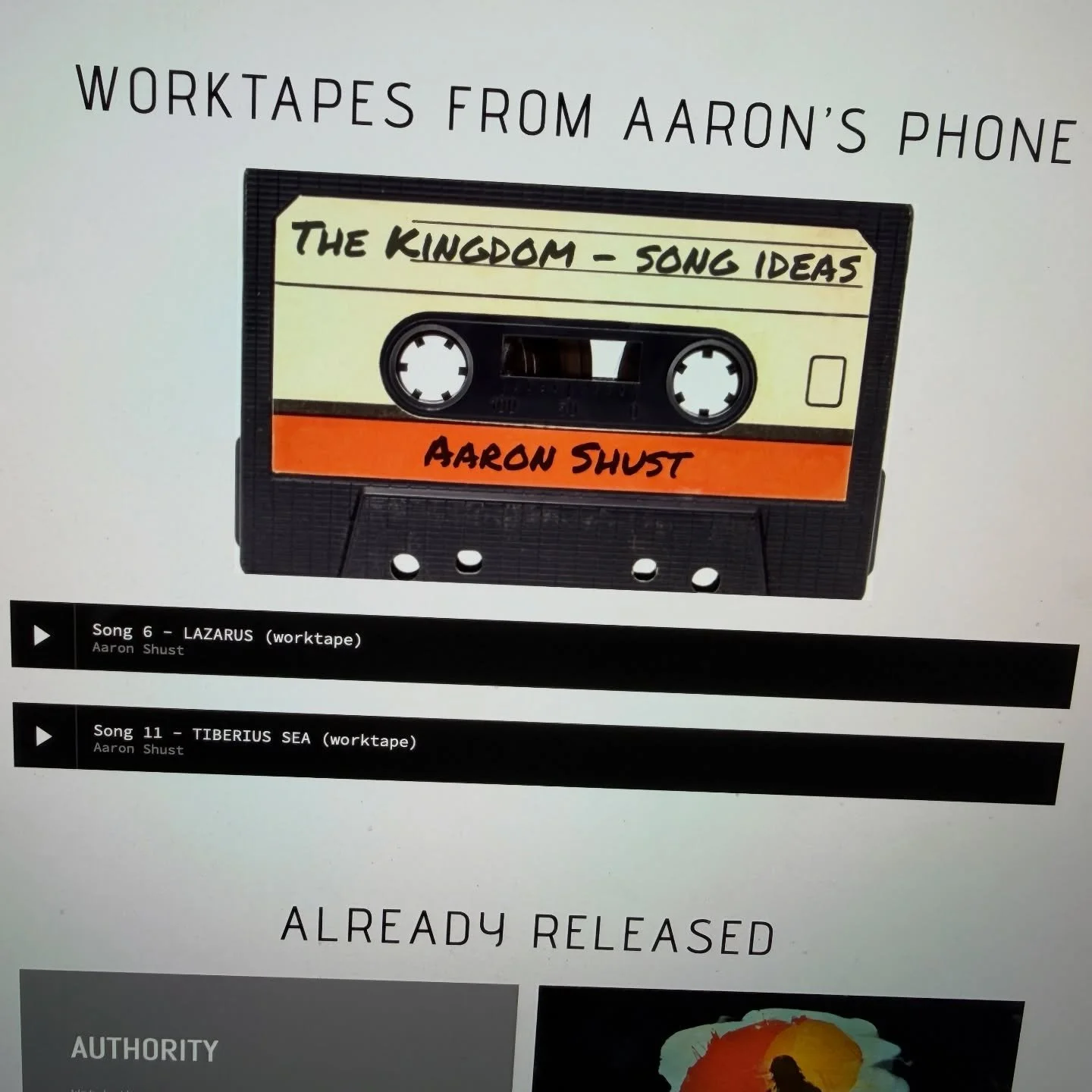 📻 
Never in 22 years of Releasing Music have I shared my worktapes in public. Technically, I still haven&rsquo;t... 

Exclusively for Early Access supporters: you can log in to hear my worktapes for two songs: both Lazarus &amp; Tiberius Sea! &helli
