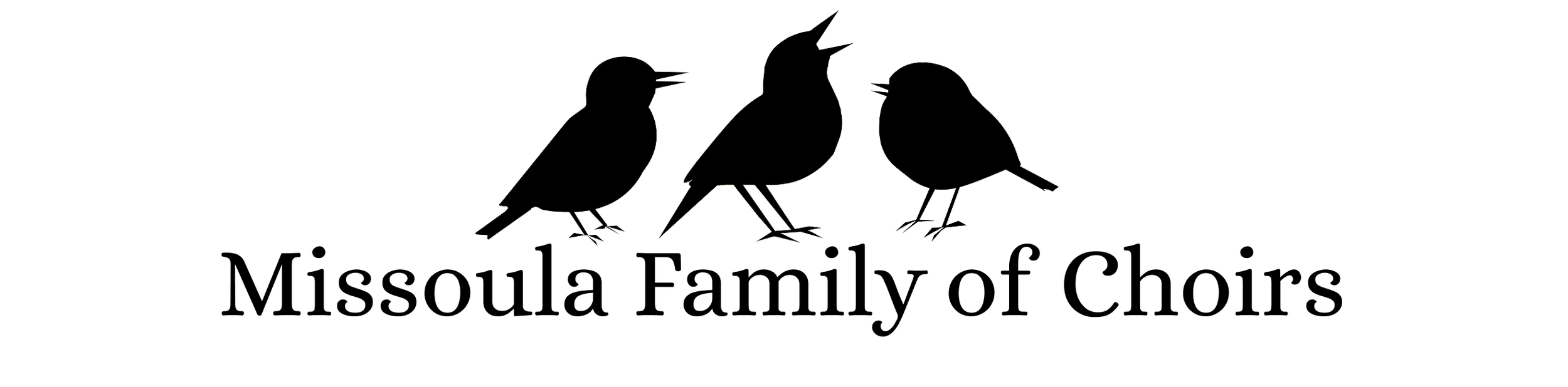 Outline drawing of three birds perched on a branch, facing to the right.