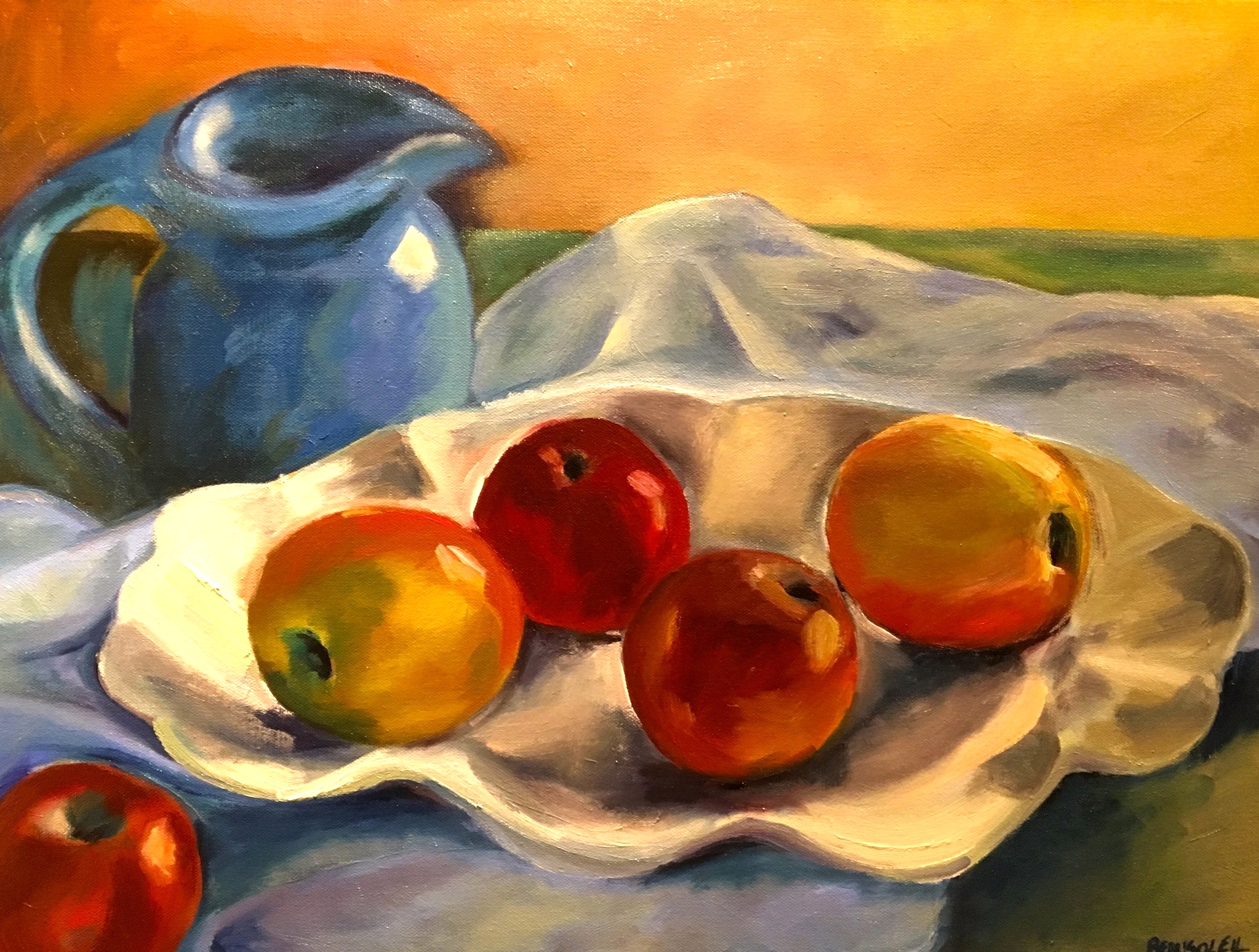 Apples on Platter with Blue Jug, 2017