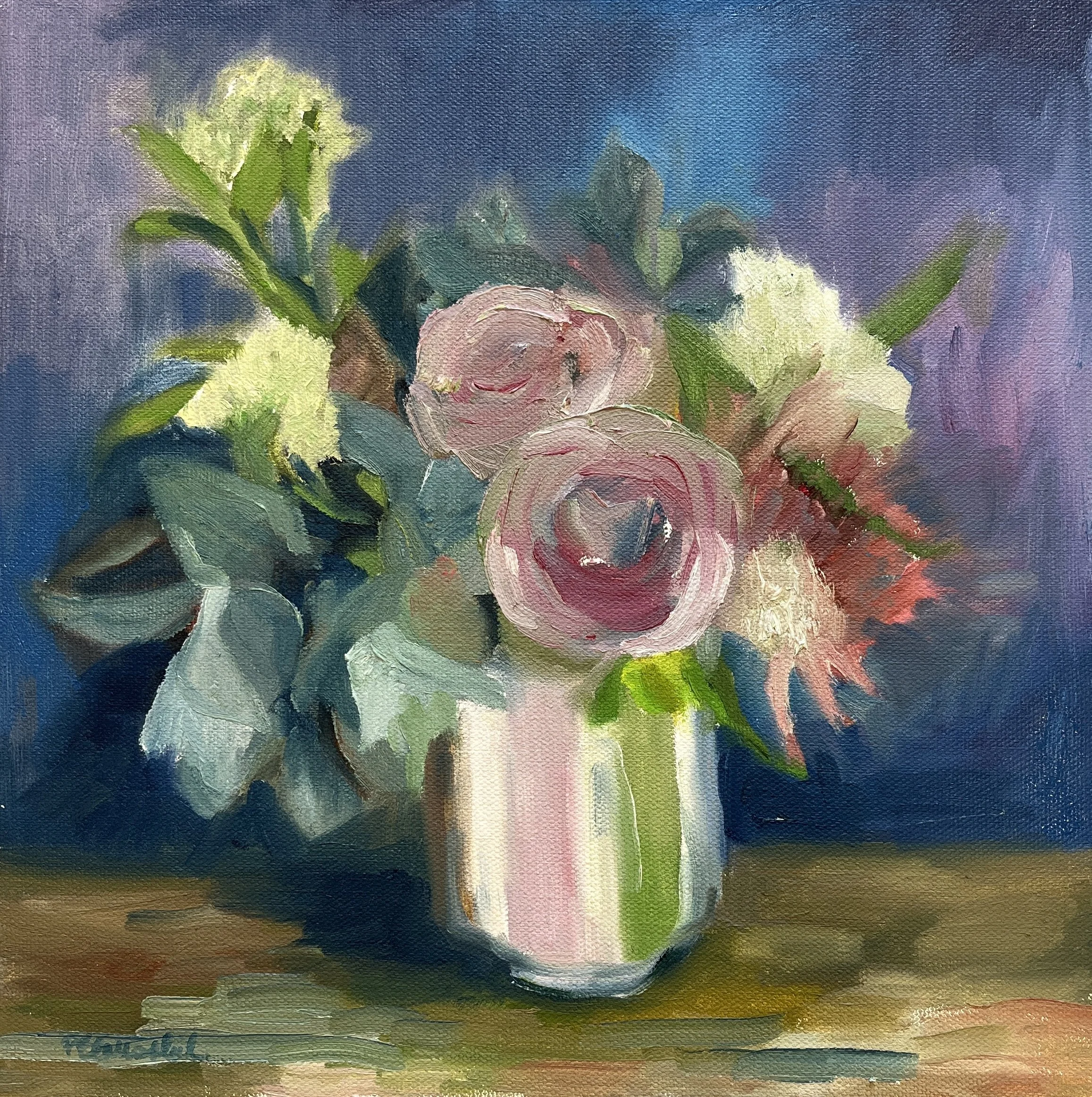 Roses and Lamb's Ears in Striped Vase, 2026