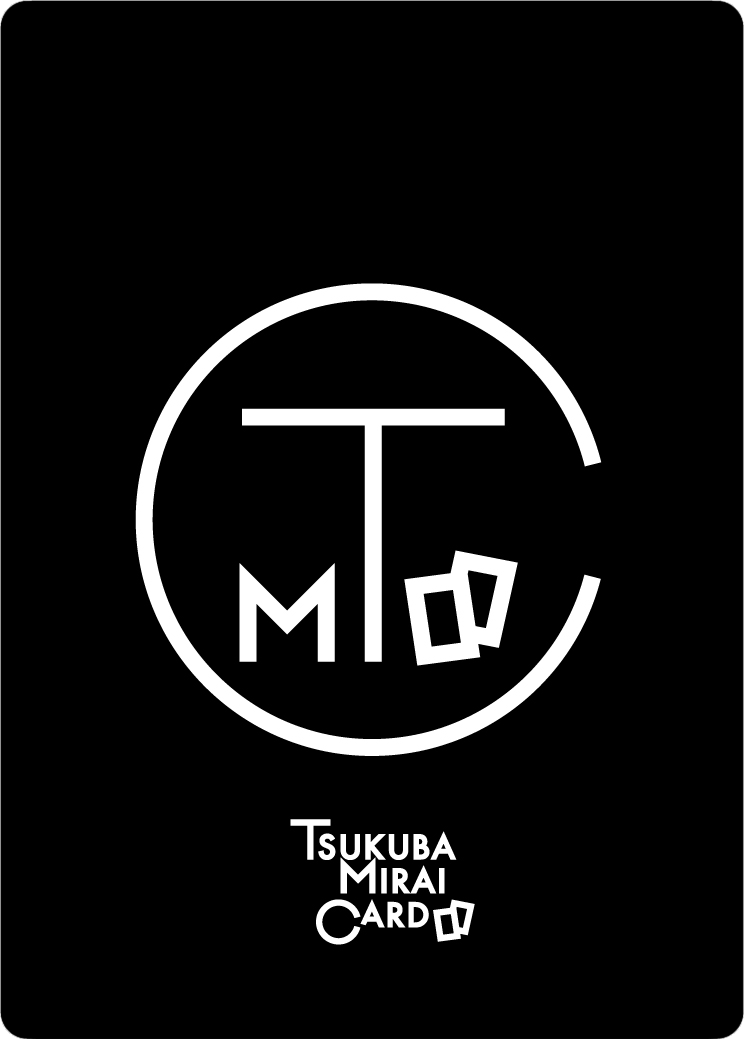 Black background with a white circular logo containing the letters 'T' and 'M' and an illegible letter 'Q.' Below, it reads 'TSUKUBA MIRAI CARD' in white text.