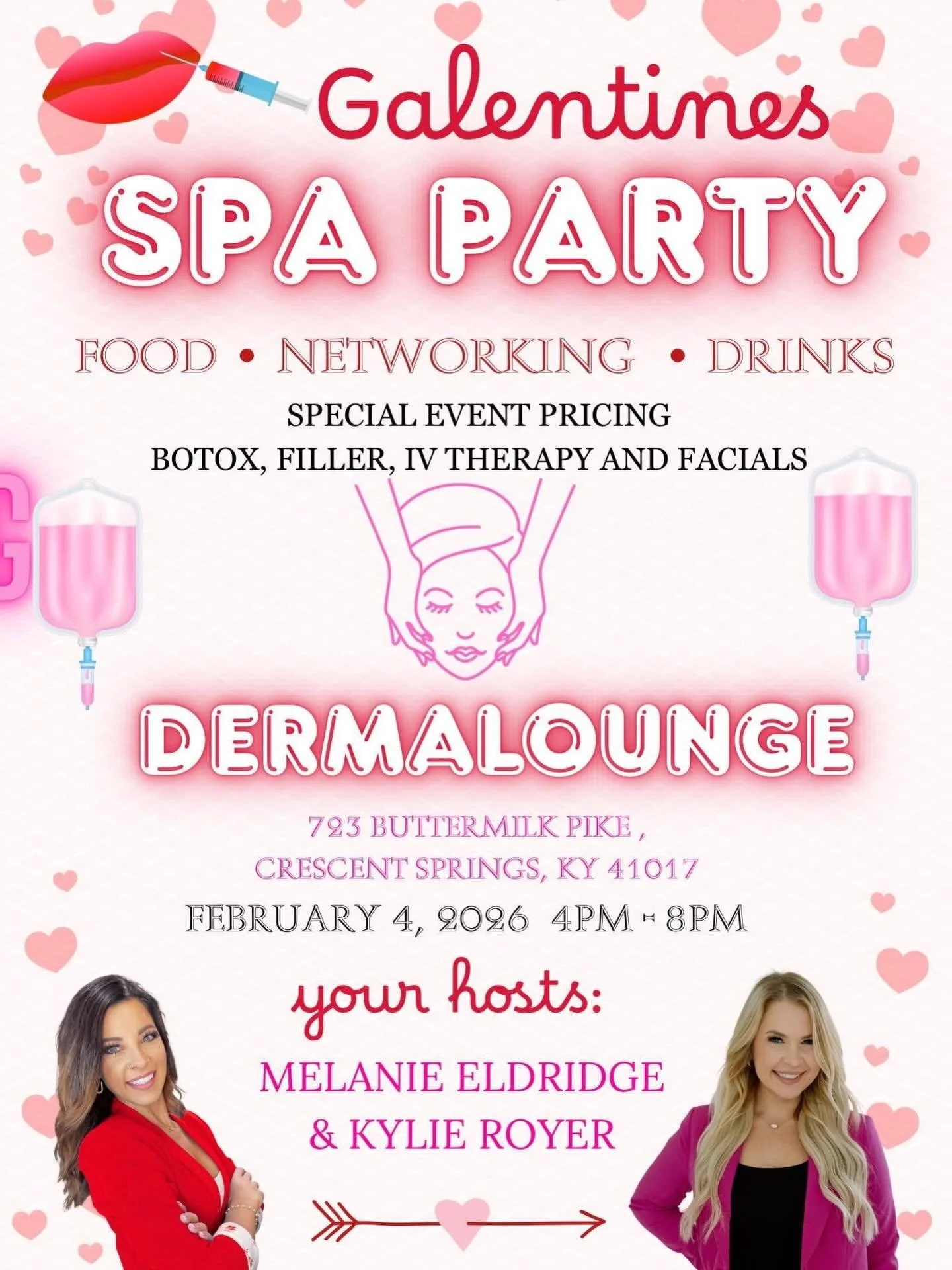 Girls night out&hellip; Galentines edition! 

Bring your bestie for a night of refreshments, facials, Botox, IV therapy, and friendship 💕

And the big surprise this year&hellip; we will be giving away a FREE SYRINGE OF LIP FILLER! 

Make sure you ca