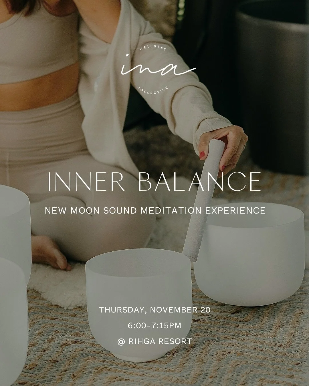 EVENT ANNOUNCEMENT

Join us for our last sound bath meditation experience of the year on November 20th.

When the world is rushing &amp; the pace is fast around this time of year, consider this your chance to pause, to turn inwards, to recharge your 