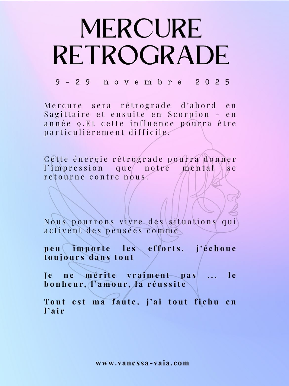 Mercure sera r&eacute;trograde &agrave; partir du 9 novembre dans le signe du Sagittaire. A partir du 19 jusqu&rsquo;au 29, il sera r&eacute;trograde en Scorpion.

La premi&egrave;re partie de cette phase r&eacute;trograde mettra en avant les histoir