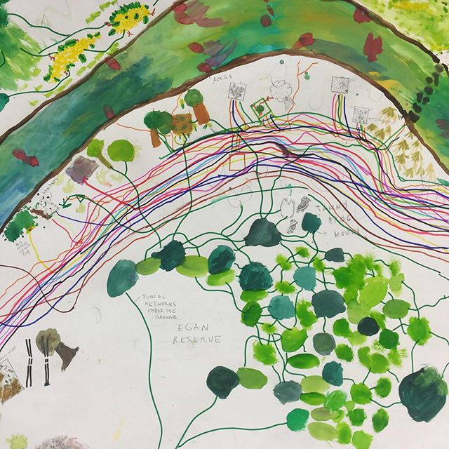 Mapping square metres along the Merri Merri w 5/6s and @brionybarr. This is our memory map that is going to continue to build up through layers and layers of stories, memories and learning along the creek! #mapping #layers #memories #morelandprimarys