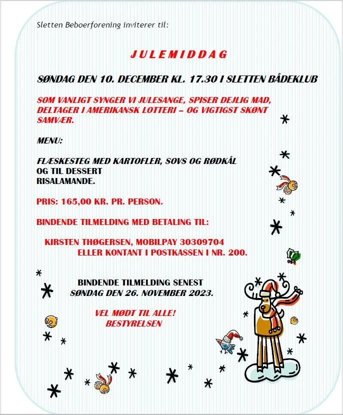 JULEARRANGEMENT - SØNDAG DEN 10. DECEMBER KL. 17.30 I KABYSSEN