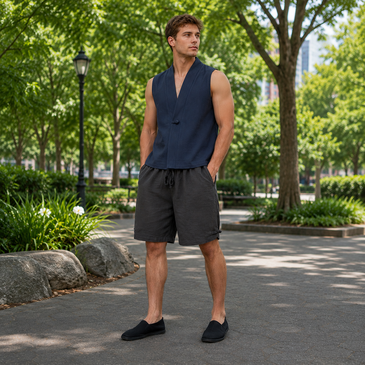Martial-arts-inspired Tank-Top with martial arts shorts