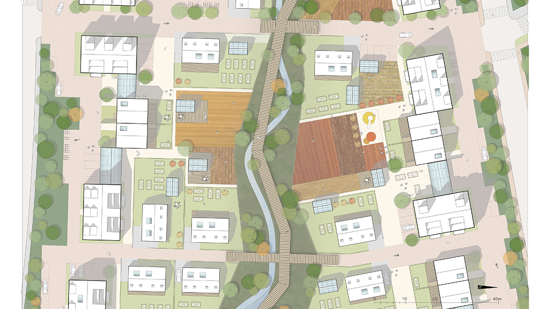Inzoomning bostadskvarter och grönstråk