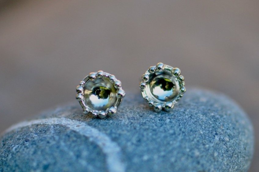 sterling silver studs earrings dew granules granulation new forest