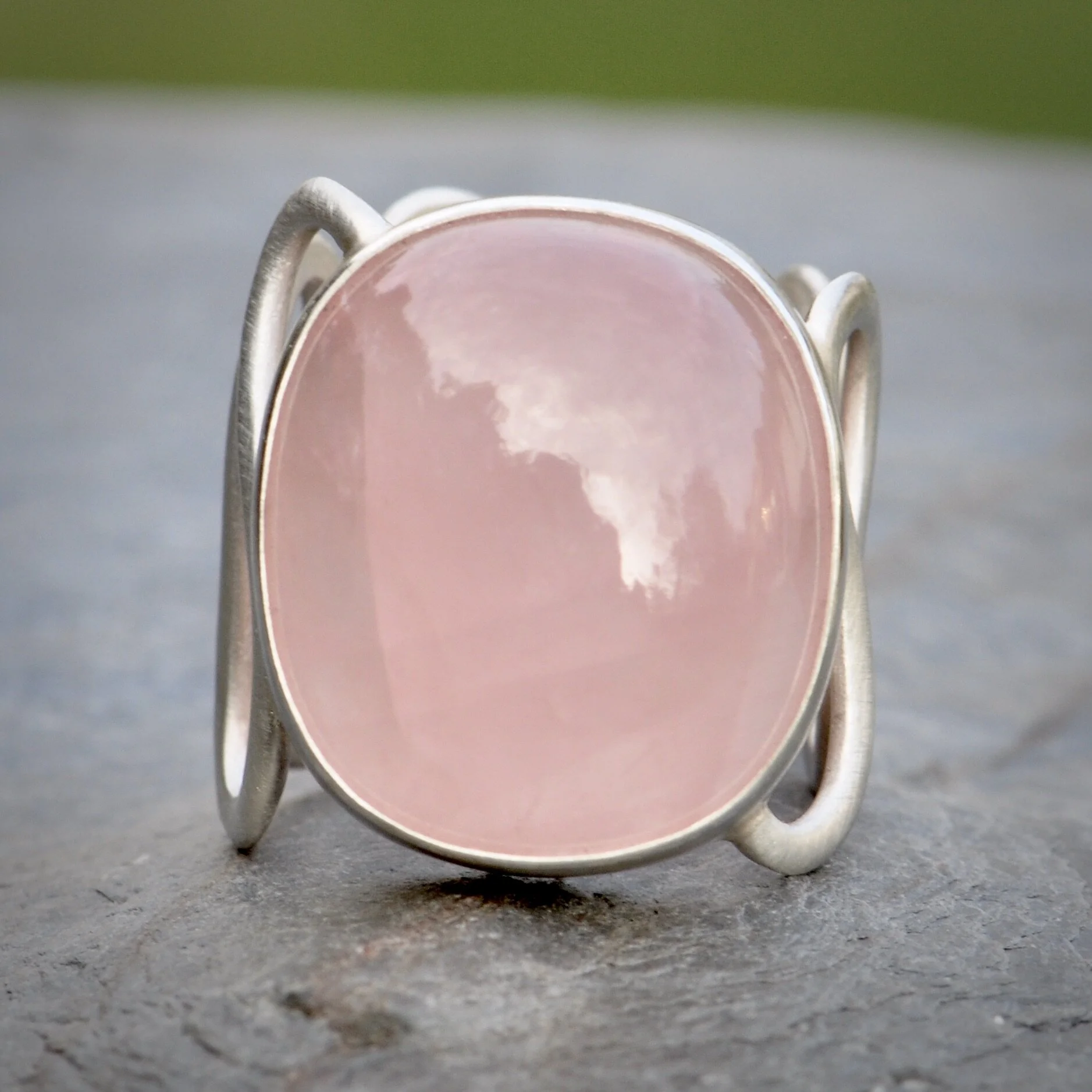 Rose Quartz Satin Silver Ring
