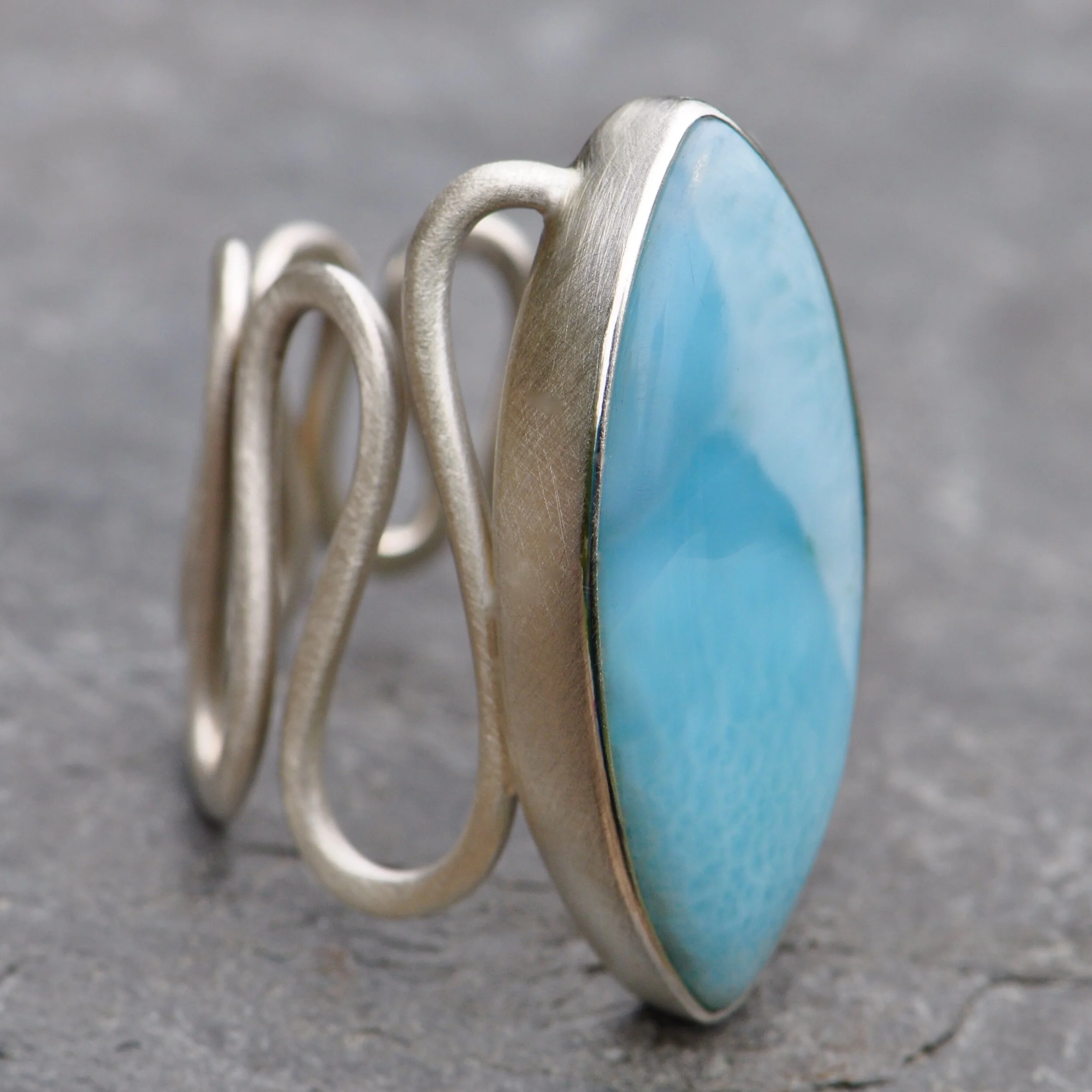 Larimar Satin Silver Ring