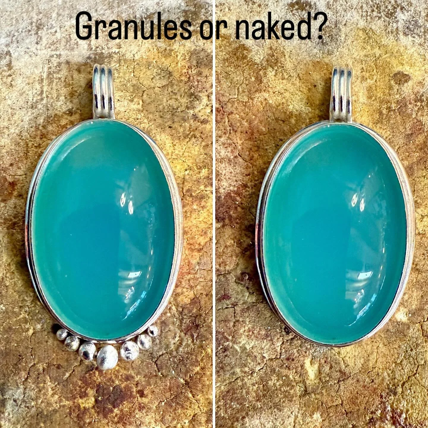 Another vote for you&hellip;do you prefer this fab Aqua Chalcedony with granules or without?
.
.
 #jewellerycoursenewforest #jewellerycoursehampshire #goldsmithing #bespokegifts #newforestjeweller #soldering  #jewellerytutorial #jewellerycourses #new
