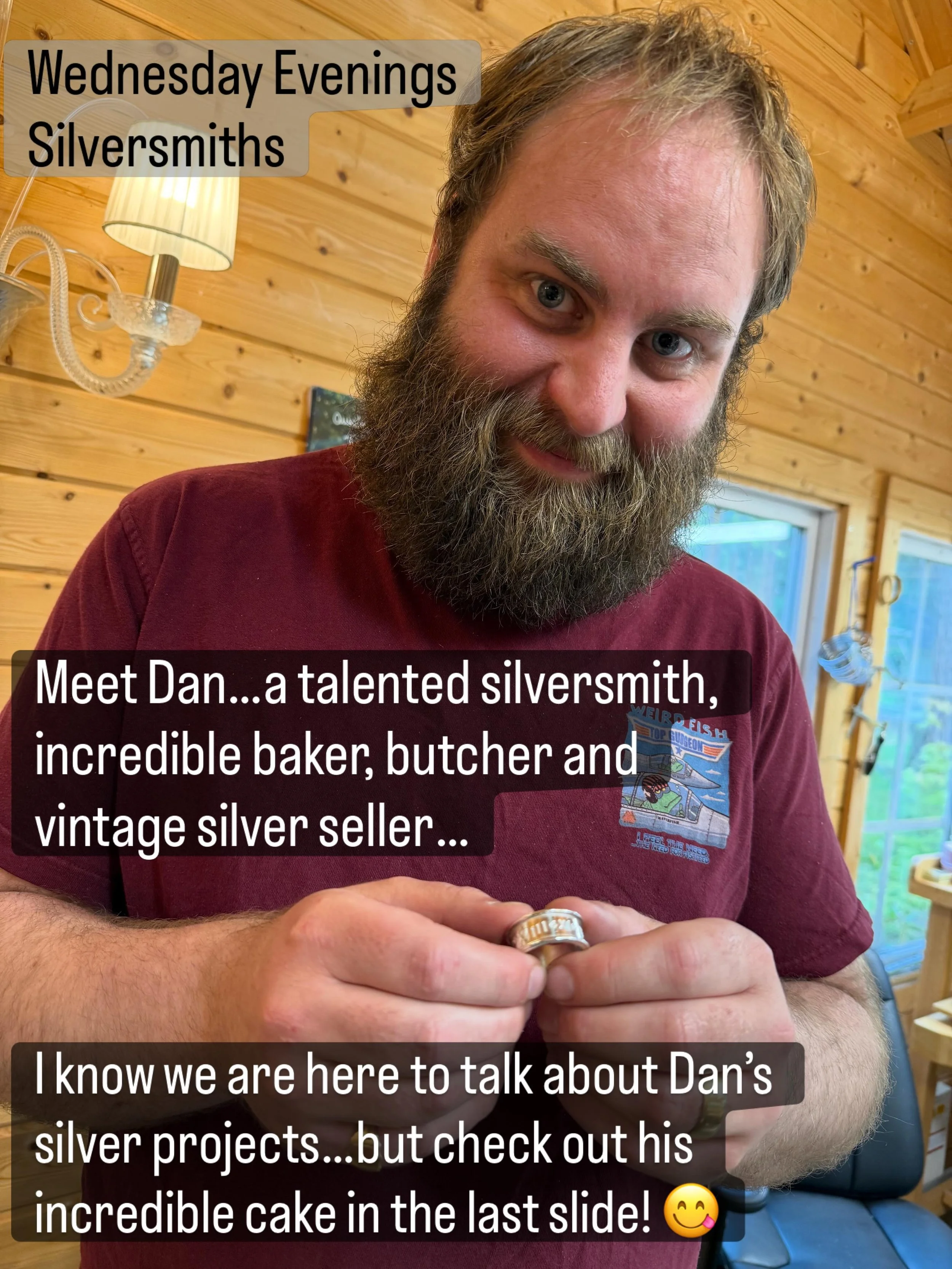 Meet Dan, part of our Wednesday Evening Silversmiths Crew. He really is incredible, besides making fab jewellery projects, Dan bakes cakes &amp; sausage rolls and brings them to every class. He is also our safety officer&hellip;ensuring we (&hellip;a
