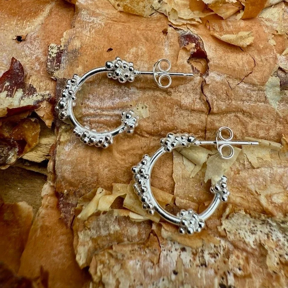 sterling silver granulated hoop earrings with fine silver beads - dew collection - Natalia Shoutova - Lightwave Jewellery