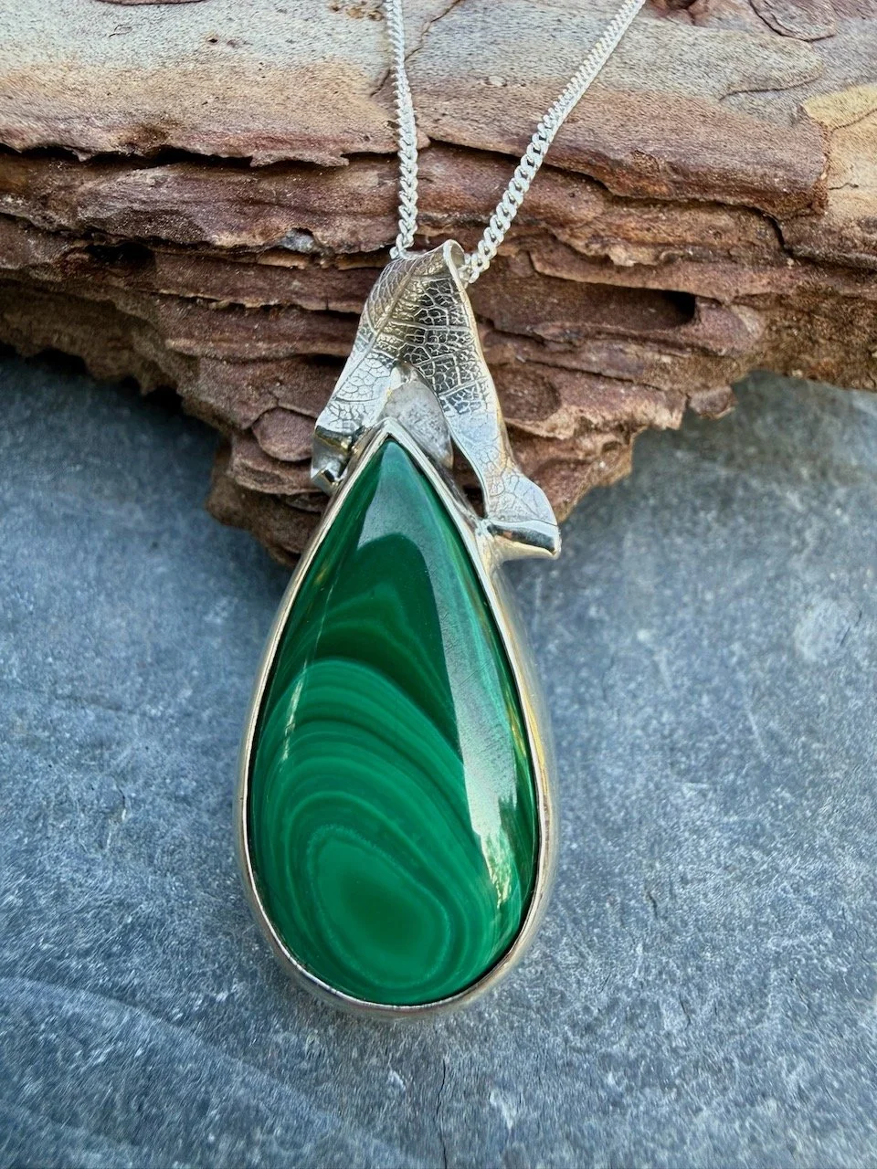 Malachite Fern Silver Pendant
