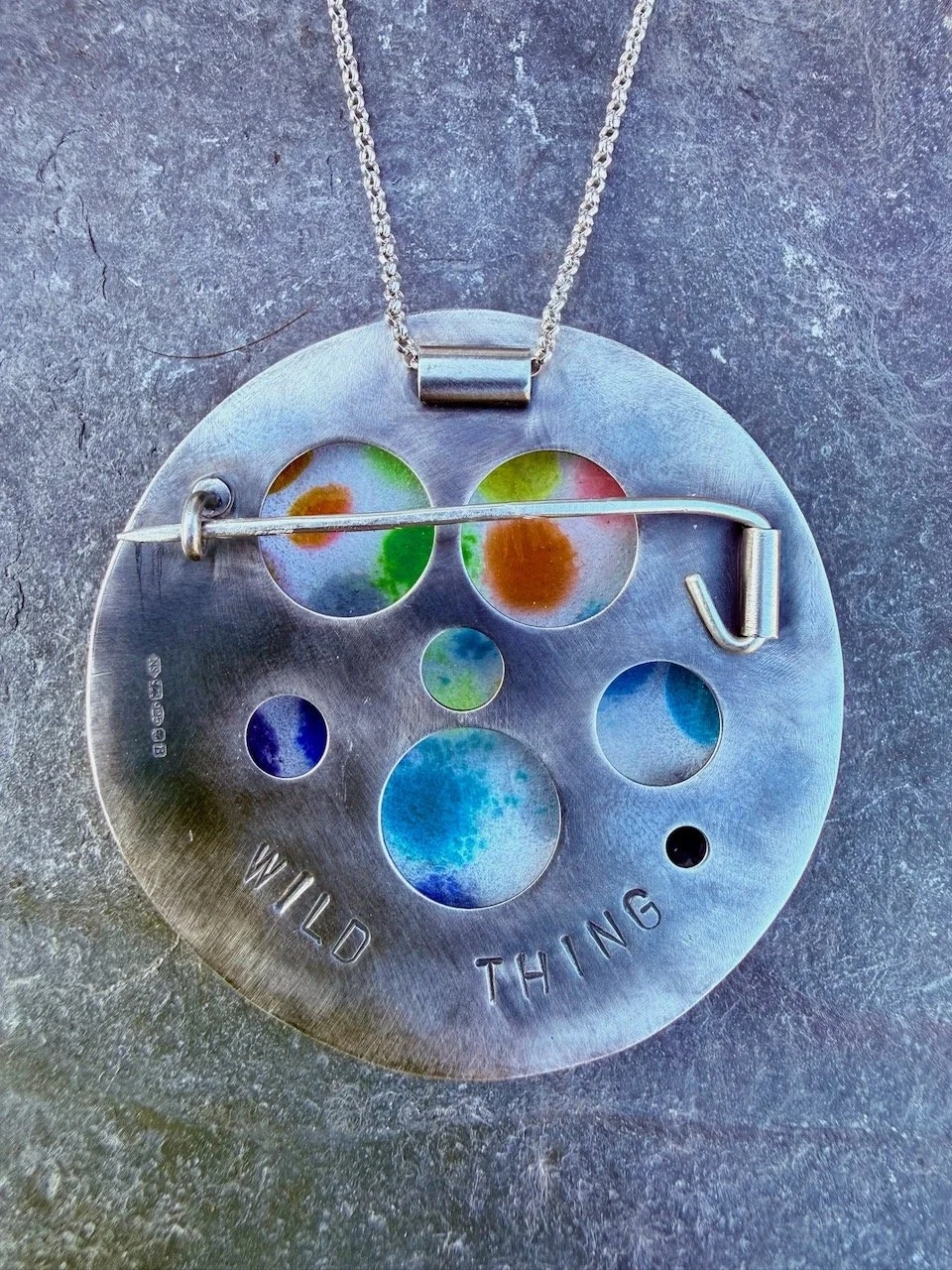 wild thing leafy sea dragon fire enamel silver medallion pendant brooch with 3 opals by Natalia Shoutova handmade jewellery at lightwave jewellery studio in the new forest jewellery courses