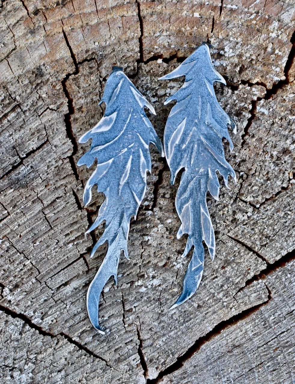 Feathers Patinated Silver Earrings