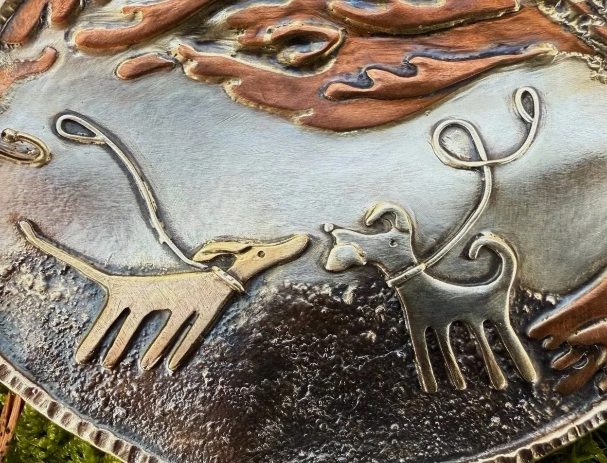 On A Windy Day Dog Brooch or Pendant. A large 9ct yellow gold, sterling silver and copper brooch or pendant Natalia Shoutova handmade jewellery lightwave jewellery new forest jewellery courses