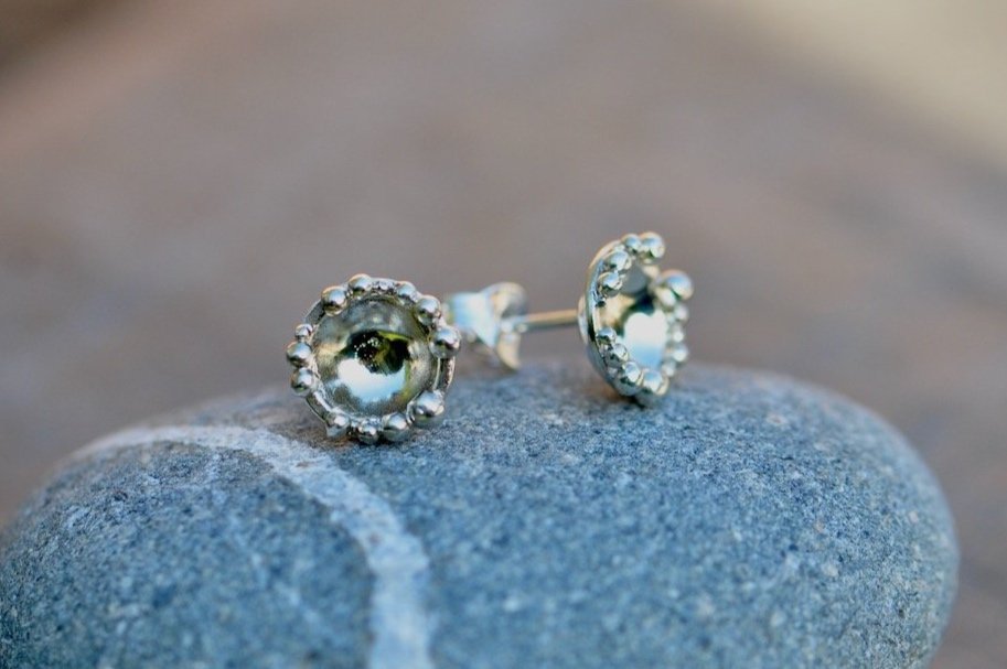 sterling silver studs earrings dew granules granulation new forest