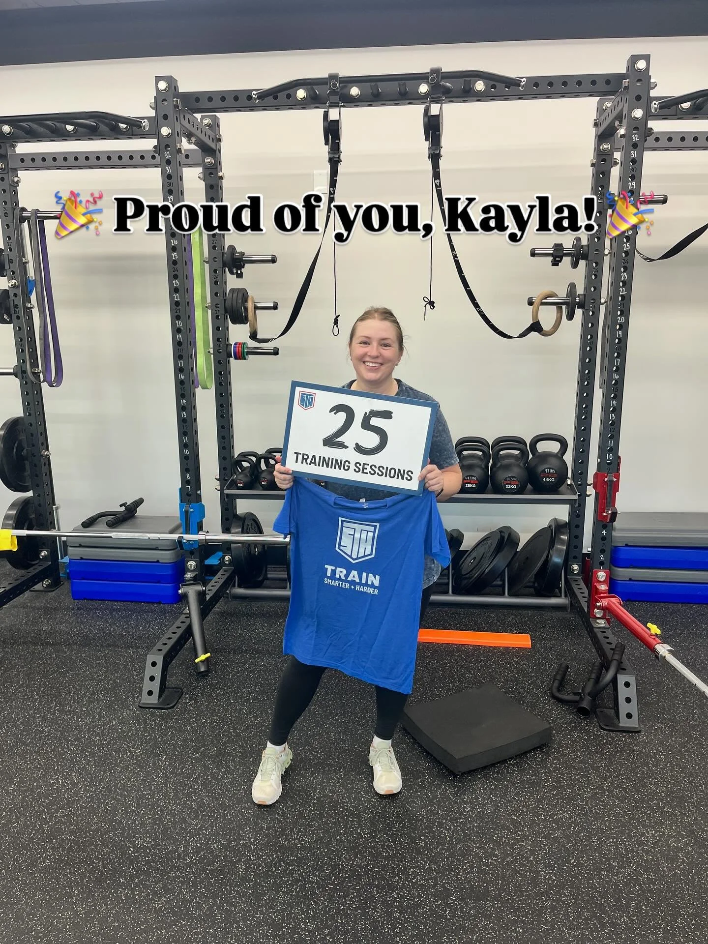🎉 25 Sessions for Kayla! 🎉 Kayla trains with us twice a week and comes in the early morning. She&rsquo;s made progress on all of her lifts, and we ALWAYS have a good time 😎 Way to go, Kayla! We&rsquo;re so happy to have you in our gym family!