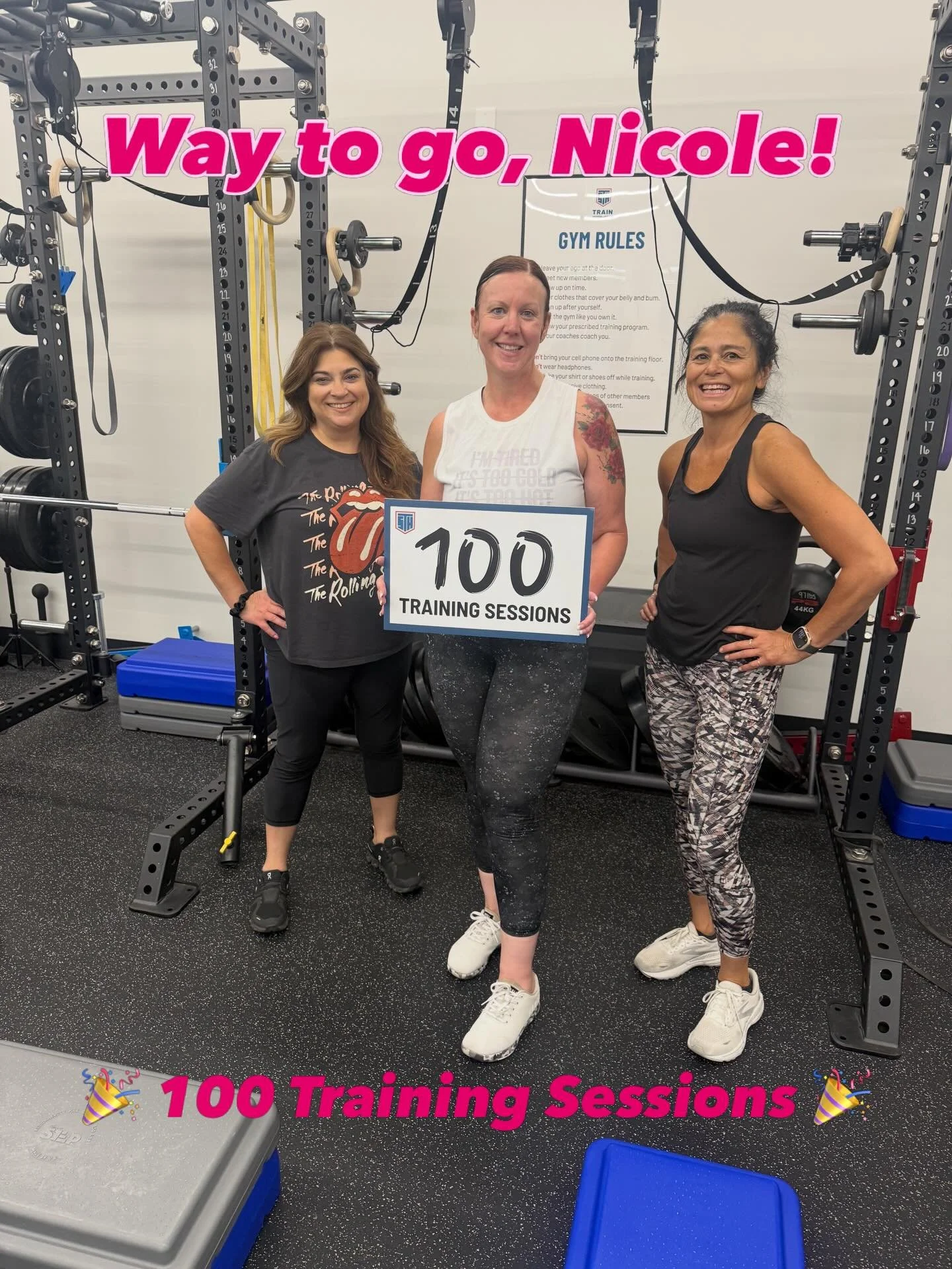 🎉 100 Training Sessions for Nicole 🎉 Nicole has been a longtime member, so we&rsquo;re pumped to be able to celebrate this milestone with her! Completing 100 small group personal training sessions is a testament to Nicole&rsquo;s consistency&mdash;
