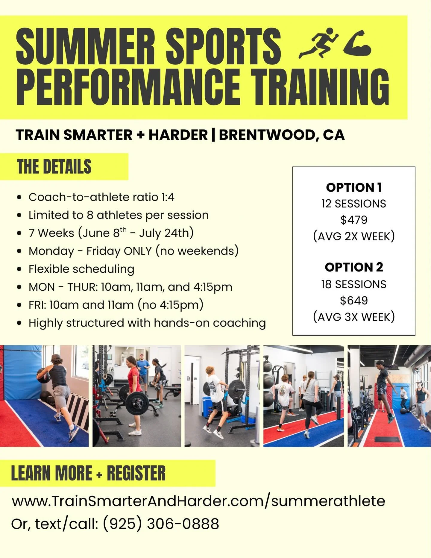 Registration Now Open: Summer Sports Performance Training 

‼️Attention Brentwood Athletes and Parents ‼️
We just opened registration for our 7-week Summer Sports Performance program at Train Smarter And Harder Sports Performance &amp; Adult Fitness 
