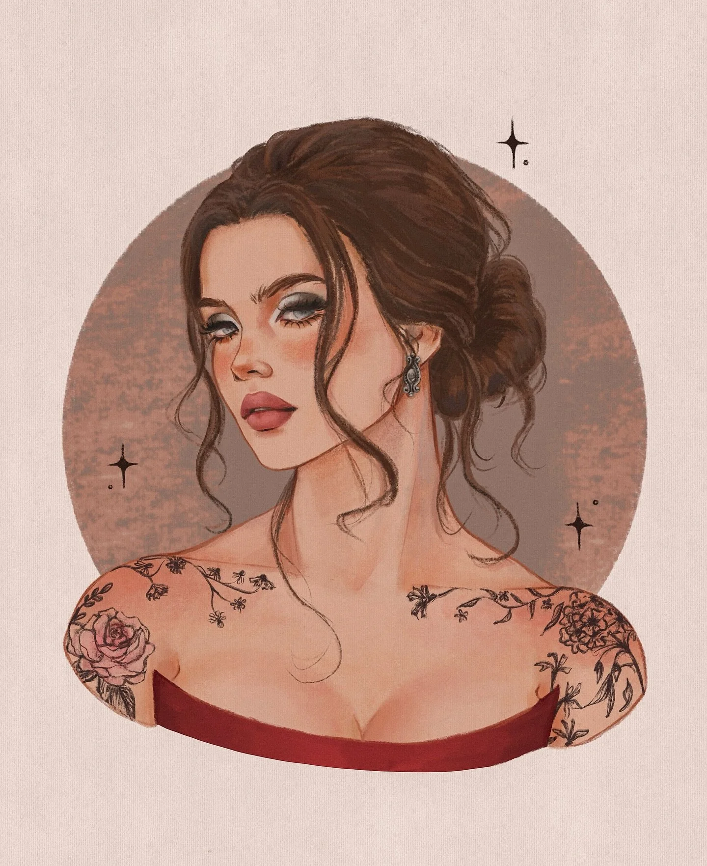 More art!! I love how @teoctobart captured Corliss here with all the pretty details (her tattoos omg) &amp; the colors are so dreamy too. Teo also did portraits of my two YA protagonists over the years &amp; I adore seeing how they all turned out! Al