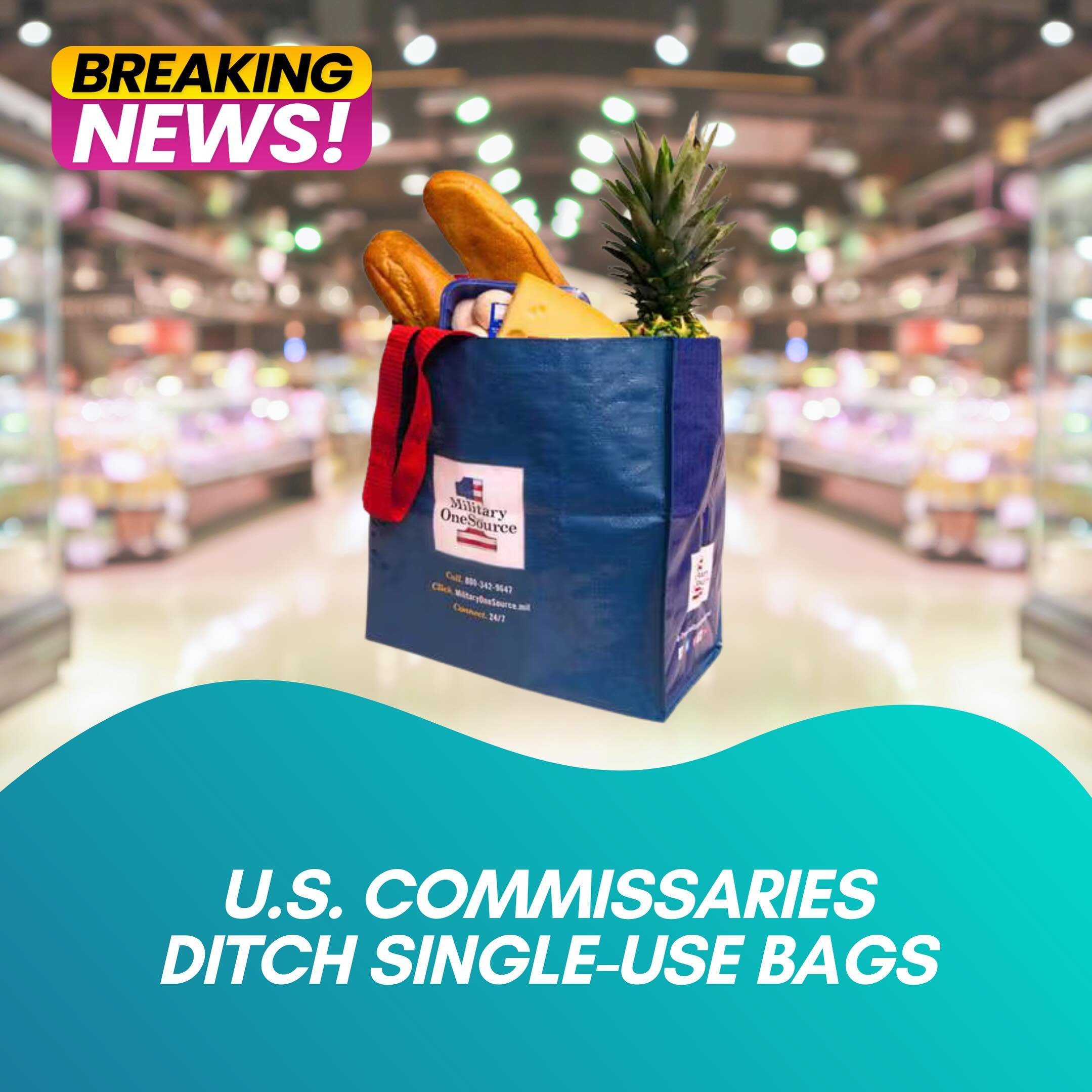 BREAKING! 🇺🇸🌱 Starting June 30th, all commissaries in California will eliminate single-use paper and plastic bags. 

What does this mean? Either invest in reusable bags OR purchase options at the counter, starting at 35 cents per bag. 🛄 

This is