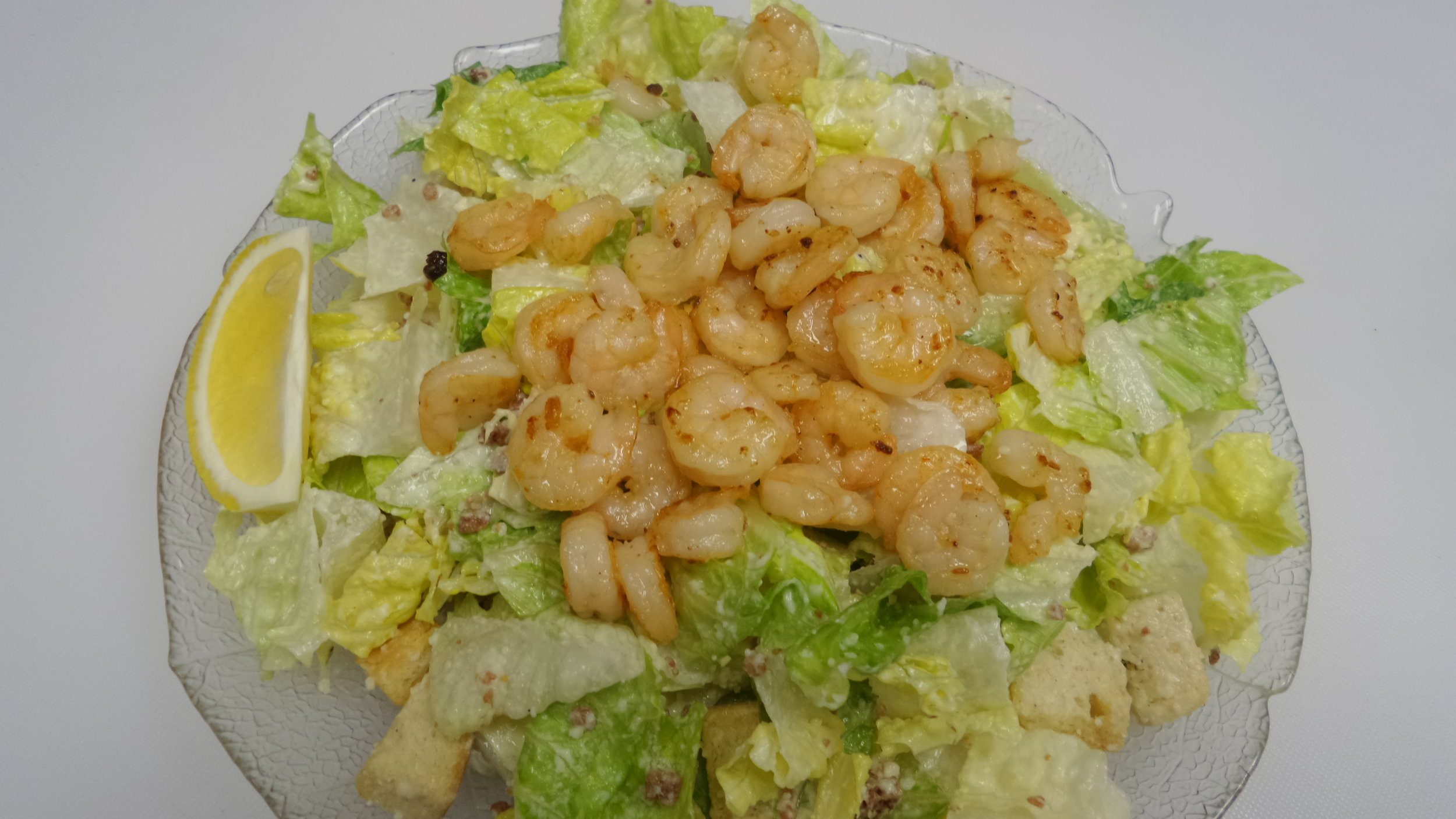  Pan Fried Shrimp on Caesar Salad  