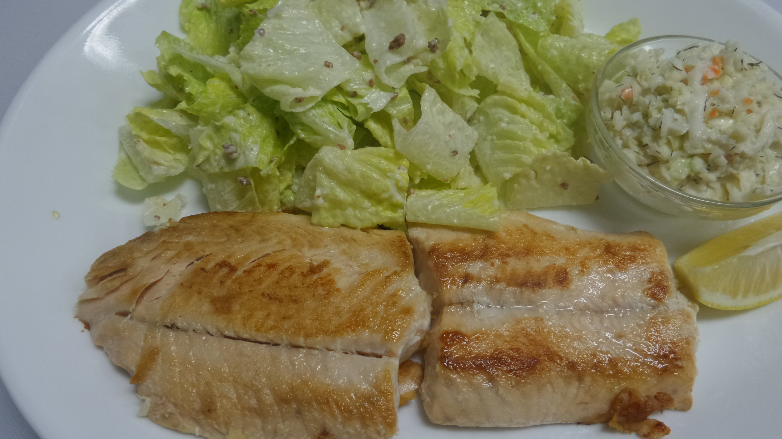 2 Pcs Salmon with Caesar Salad (Pan Fried without Flour)