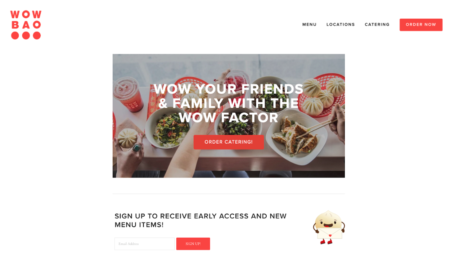 1. Highlight value of joining newsletter, make larger 2. Instead of promoting franchising → Edit for new catering system