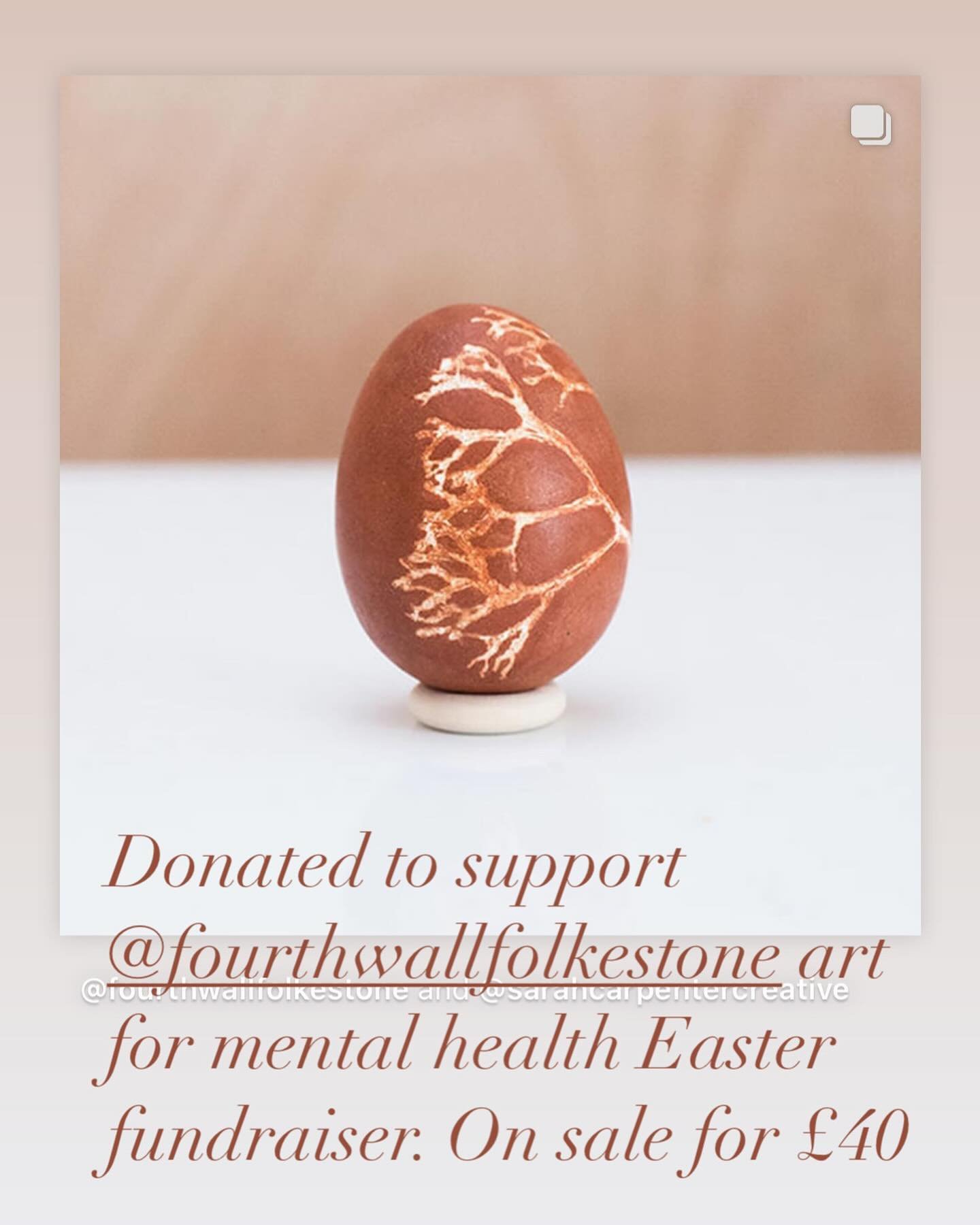 Take a look at @fourthwallfolkestone&rsquo;s collection of artist decorated ceramic eggs on sale to fundraise. 

My egg is painted with earth pigment from Hunstanton cliffs in Norfolk, mixed with egg tempera medium.