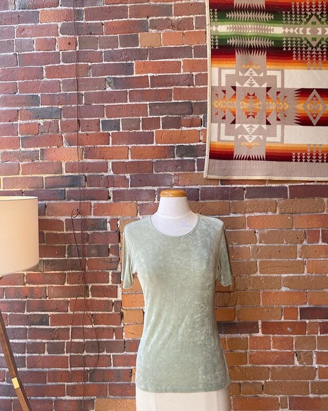 #80s slinky top in sage green! Size S with stretch $16.99 #findportland #portlandme #portland #summerstyle #secondhandscore #resaletherapy